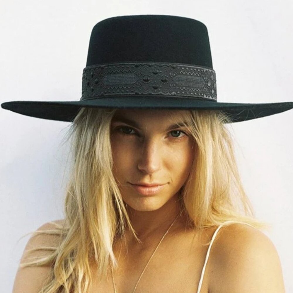 LACK OF COLOR Boater Hat SIERRA BLACK size small 55cm